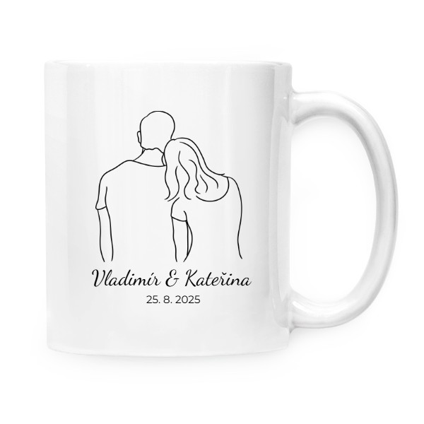 Hrnek malý bílý s potiskem Zamilovaný pár - upravitelná jména a datum